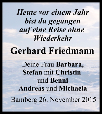 Anzeige von Gerhard Friedmann von MGO