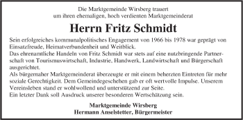 Anzeige von Fritz Schmidt von MGO