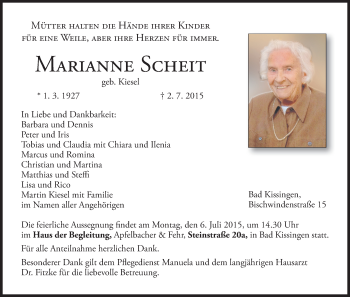Anzeige von Marianne Scheit von MGO