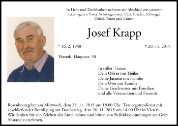 Anzeige von Josef Krapp von MGO