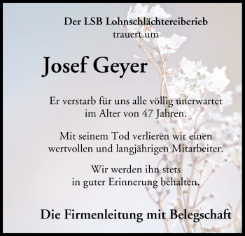Anzeige von Josef Geyer von MGO