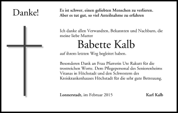Anzeige von Babette Kalb von MGO