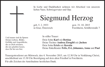 Anzeige von Siegmund Herzog von MGO