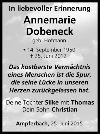 Anzeige von Annemarie Dobeneck von MGO