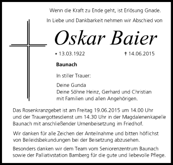 Anzeige von Oskar Baier von MGO