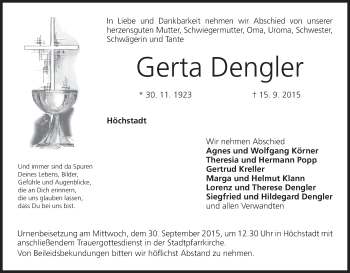 Anzeige von Gerta Dengler von MGO