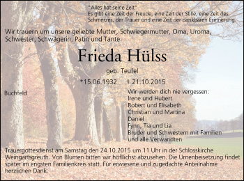 Anzeige von Frieda Hülss von MGO