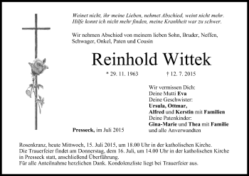 Anzeige von Reinhold Wittek von MGO