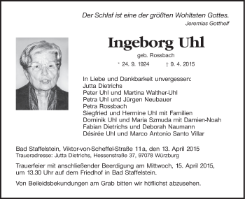 Anzeige von Ingeborg Uhl von MGO