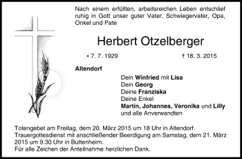 Anzeige von Herbert Otzelberger von MGO