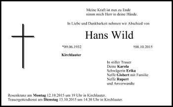 Anzeige von Hans Wild von MGO