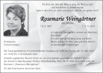 Anzeige von Rosemarie Weingärtner von MGO