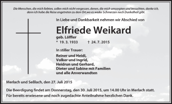 Anzeige von Elfriede Weikard von MGO