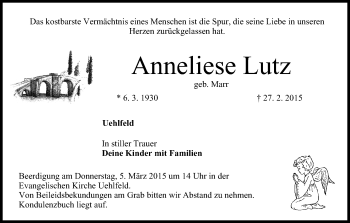 Anzeige von Anneliese Lutz von MGO