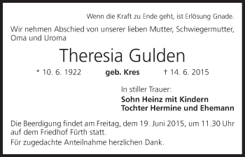 Anzeige von Theresia Gulden von MGO
