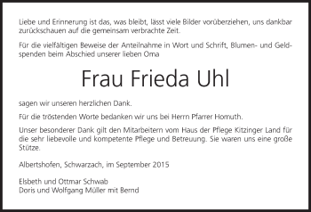 Anzeige von Frieda Uhl von MGO