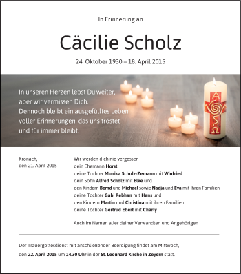 Anzeige von Cäcilie Scholz von MGO