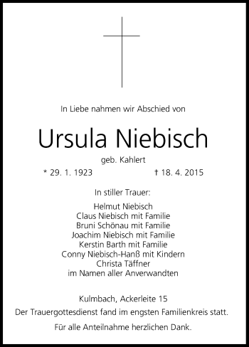 Anzeige von Ursula Niebisch von MGO
