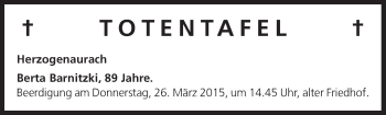 Anzeige von Totentafel vom 21.03.2015 von MGO
