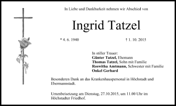 Anzeige von Ingrid Tatzel von MGO