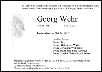 Anzeige von Georg Wehr von MGO