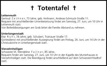 Anzeige von Totentafel vom 26.06.2015 von MGO