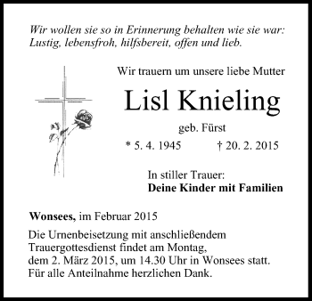 Anzeige von Lisl Knieling von MGO