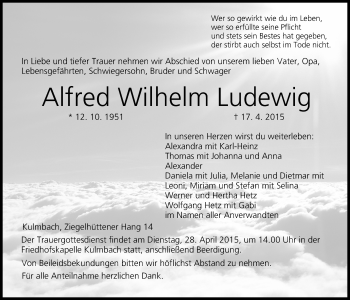 Anzeige von Alfred Wilhelm Ludewig von MGO