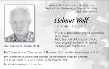 Anzeige von Helmut Wolf von MGO