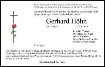 Anzeige von Gerhard Höhn von MGO