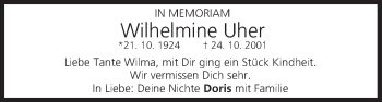 Anzeige von Wilhelmine Uher von MGO