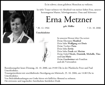 Anzeige von Erna Metzner von MGO