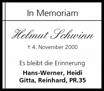 Anzeige von Helmut Schwinn von MGO