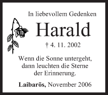 Anzeige von Harald Gedenken von MGO