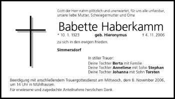 Anzeige von Babette Haberkamm von MGO