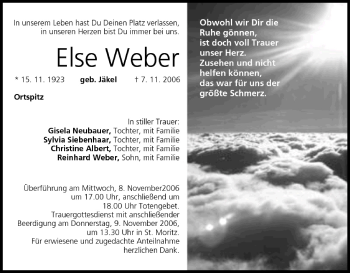 Anzeige von Else Weber von MGO