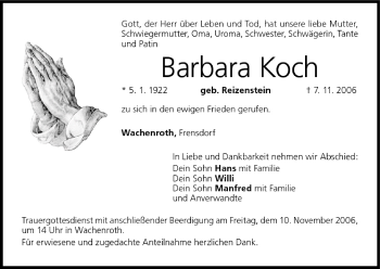 Anzeige von Barbara Koch von MGO