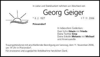 Anzeige von Georg Geiger von MGO