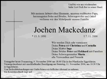 Anzeige von Jochen Mackedanz von MGO