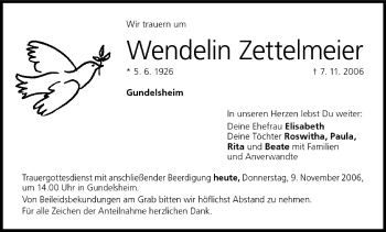 Anzeige von Wendelin Zettelmeier von MGO