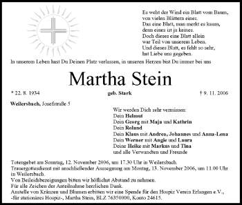 Anzeige von Martha Stein von MGO