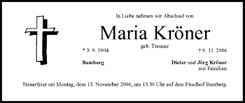 Anzeige von Maria Kröner von MGO