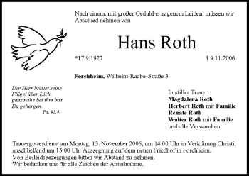 Anzeige von Hans Roth von MGO