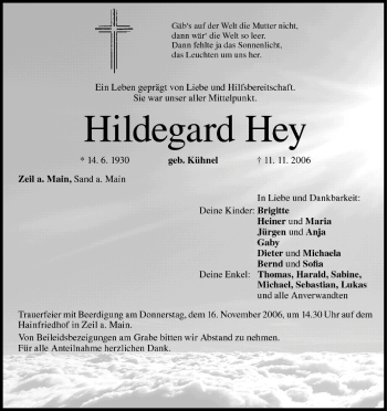 Anzeige von Hildegard Hey von MGO