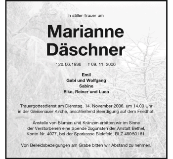Anzeige von Marianne Däscher von MGO