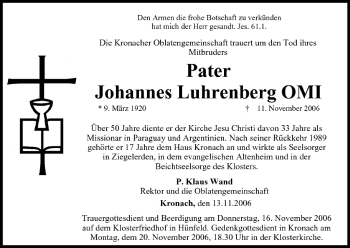 Anzeige von Johannes Luhrenberg von MGO