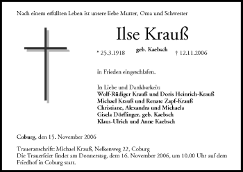 Anzeige von Ilse Krauß von MGO