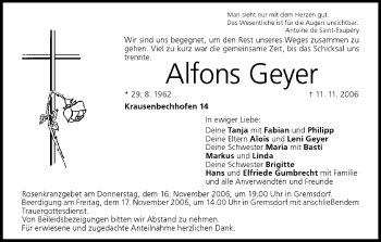 Anzeige von Alfons Geyer von MGO