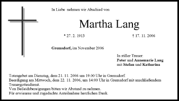 Anzeige von Martha Lang von MGO