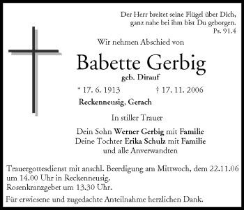 Anzeige von Babette Gerbig von MGO
